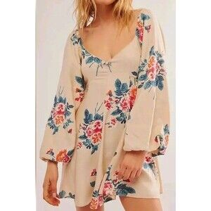 Free People Francesca Floral Mini Dress Babydoll Ivory Floral Print Women's S/P